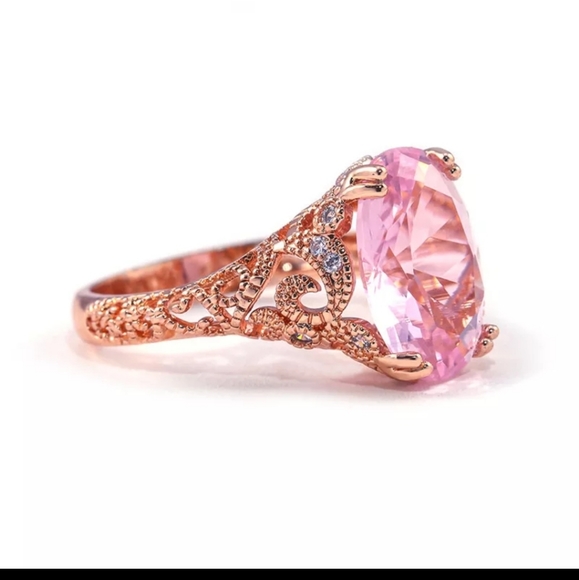 ♡Rose gold plated pink sapphire womens ring♡ - Picture 6 of 6